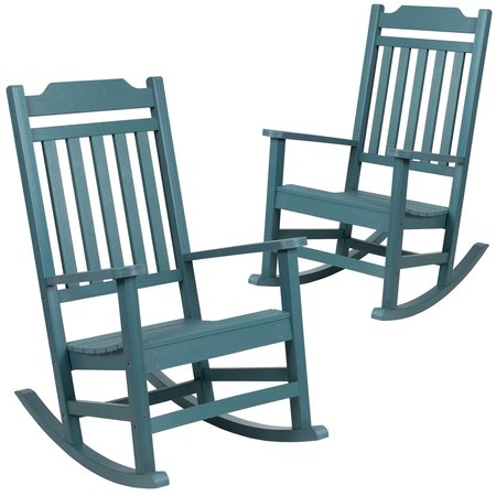 Flash Furniture Winston All-Weather Rocking Chair in Teal Faux Wood, PK2 2-JJ-C14703-TL-GG